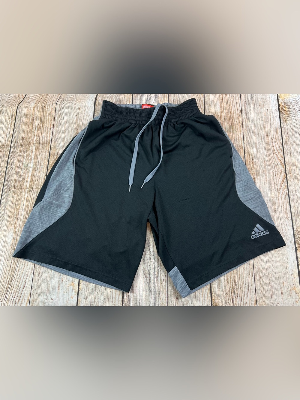 Mens Adidas Basketball Shorts Grey Black Pockets Drawstring Size Small
